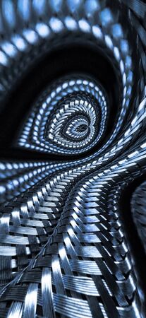 many stainless steel braided flex-hose pieces as abstract patterns and designs in blue light