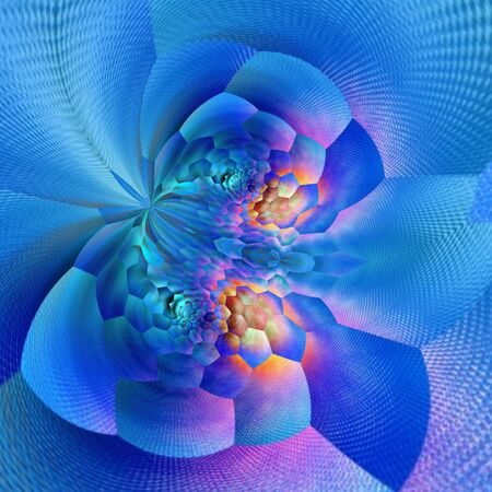 abstract of pealing paint in shades of blue flaky wall surface with pink purple and turquoise colors and cyclone style designsの写真素材