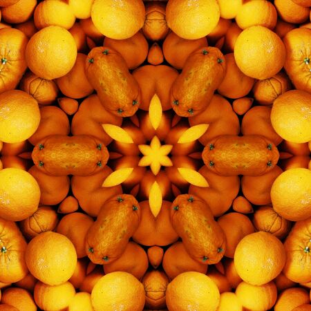 photographic image of many oranges from local market transformed into patterns shapes and designsの写真素材