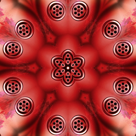 abstract background with a metal sink and a red floral ornament.の写真素材