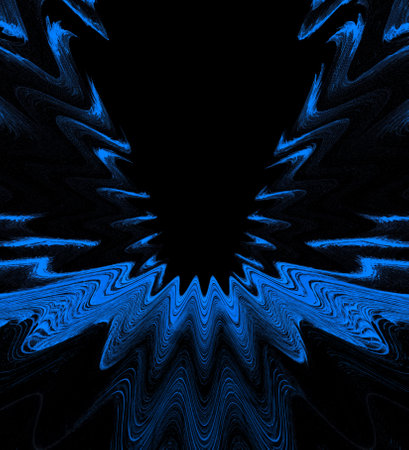vivid neon blue colored abstract patterns shapes and design on jet black backgroundの写真素材