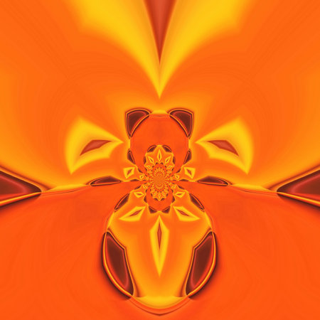 3D illustration of vivid yellow coloured patterns and designs on gold and orange backgroundの写真素材