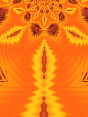 3D illustration of vivid yellow coloured patterns and designs on gold and orange backgroundの写真素材
