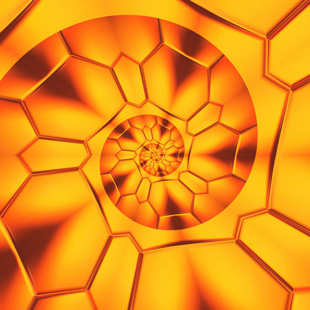 3D illustration of vivid yellow coloured patterns and designs on gold and orange backgroundの写真素材