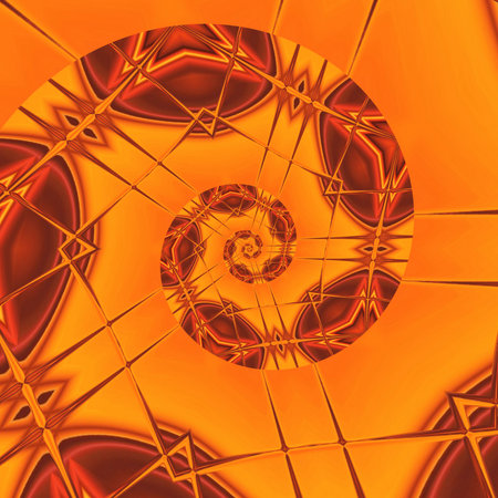 3D illustration of vivid yellow coloured patterns and designs on gold and orange backgroundの写真素材