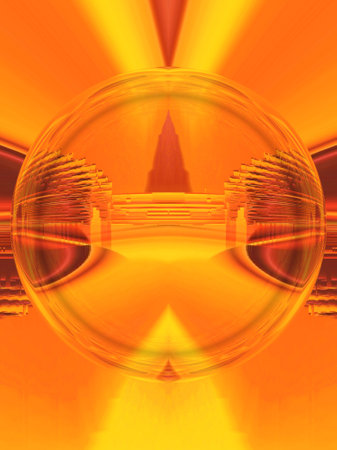 3D illustration of vivid yellow coloured pattern designs on gold and orange backgroundの写真素材