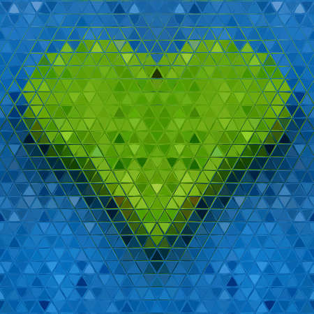 patterns and designs of green wooden heart on blue background with rain drops