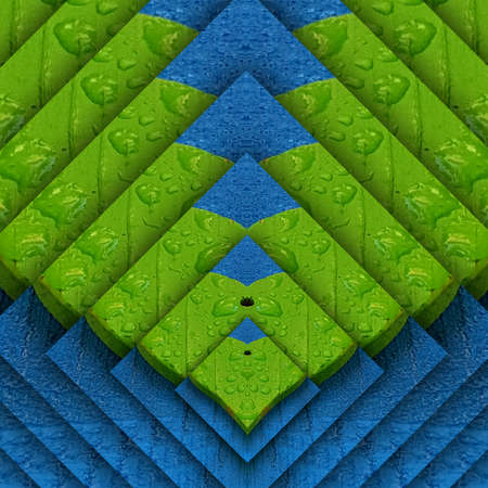 neon blue and green colours based on palm tree and ocean waters as patterns and diamond shaped...