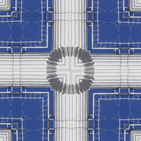 white industrial chimney with side access ladders cloudless blue sky patterns shapes and designs