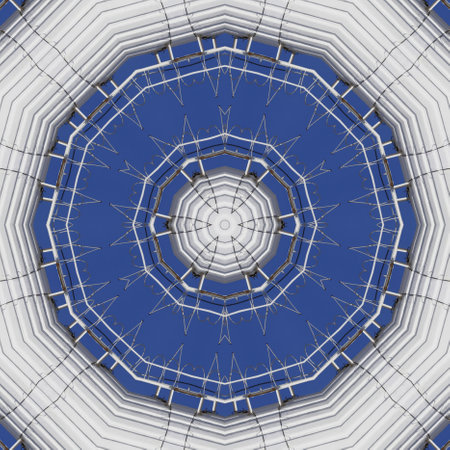 white industrial chimney with side access ladders cloudless blue sky patterns shapes and designsの写真素材