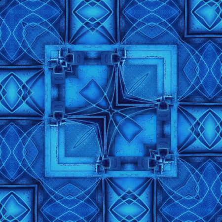 intricate geometric welded metal security gate pattern and designs in bright blue colours