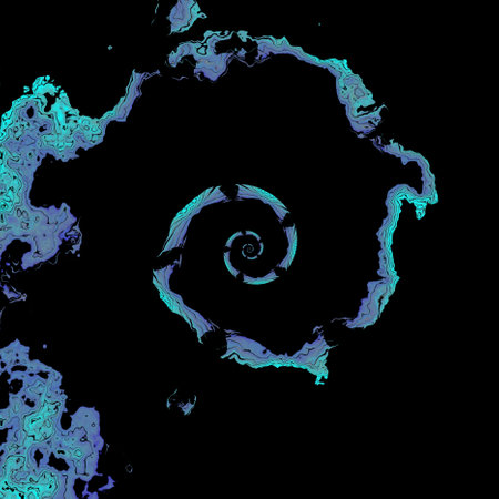 double spiral shapes patterns and designs in shades of blue on a black background