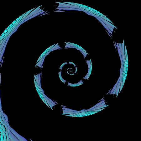 double spiral shapes patterns and designs in shades of blue on a black background