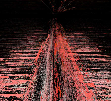vintage traditional red painted weathered wooden shutters patterns and designs on a black backgroundの写真素材