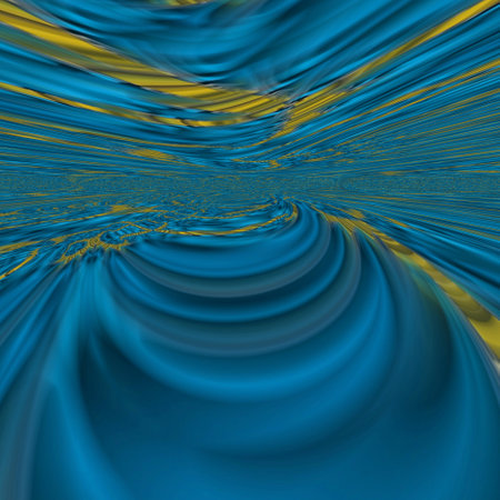 abstract background with blue and yellow lines and waves, digitally generated imageの写真素材