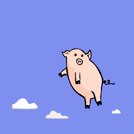 Illustration of a flying pig full of more lies and even more deceit in the clouds.のイラスト素材