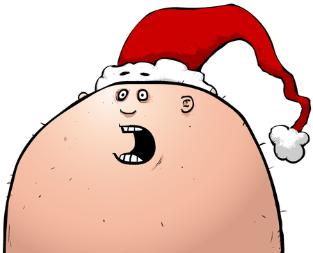 Illustration of a man in a santa hat shouting or screaming loudly.のイラスト素材