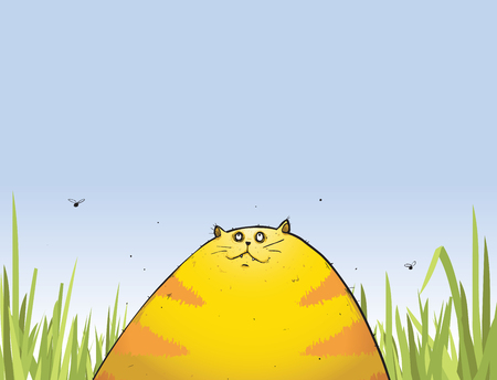 Illustration of Eggy the fat cat catching some rays in the garden.のイラスト素材