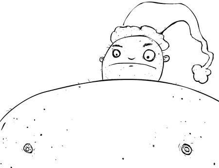 Outline illustration of an unhappy full page fat bloke wearing a christmas hat.のイラスト素材