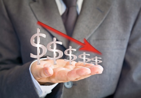 Business man showing dollars sign graphの写真素材