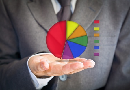 Pie graph on handの写真素材