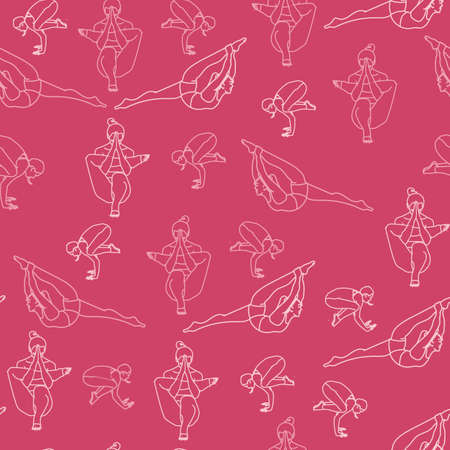 Repeated pattern with cute lotus flower and yoga poses.の写真素材