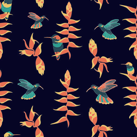Colibri bird of paradise vector seamless patternのイラスト素材