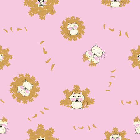 Kawaii pink funny mouse peanuts vector patternのイラスト素材