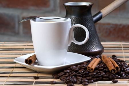 Coffee with Withe Cup with Vanilla Podの写真素材