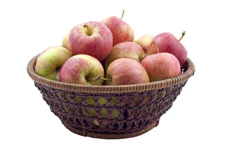 Fresh Red Apples In Basket Isolated On White Backgroundの写真素材