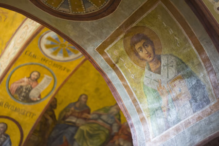 KYIV, UKRAINE - September 11 2022: Interior of the Orthodox Cathedral of Kyiv. Orthodox patternのeditorial素材