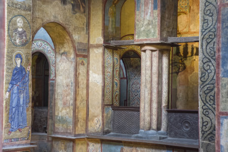 KYIV, UKRAINE - September 11 2022: Interior of the Orthodox Cathedral of Kyiv. Orthodox pattern
