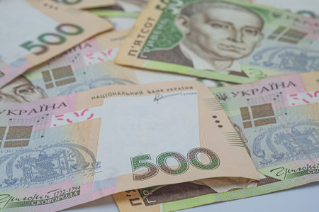 Ukraine money 500 hryvnia background. Ukrainian finance, salary, pension, donations, taxes....