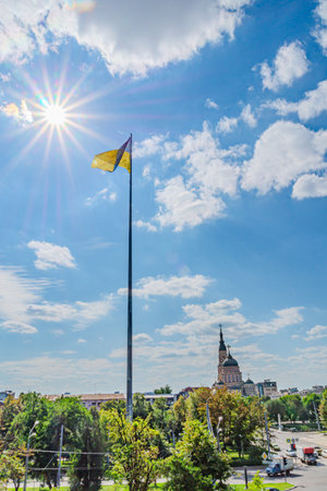 The flag of the Republic of Ukraine on the Independence Square in Kiev