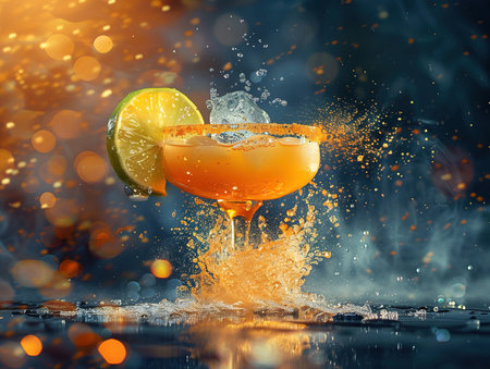 Delicious Margarita cocktail photography, explosion flavors, studio lighting, studio background, well-lit, vibrant colors, sharp-focus, high-quality, artistic, unique Modern design. Conceptualの素材