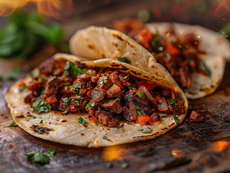 Delicious mexican food photography, explosion flavors, studio lighting studio background well-lit, vibrant colors, sharp-focus, high-quality, artistic, uniqueの素材