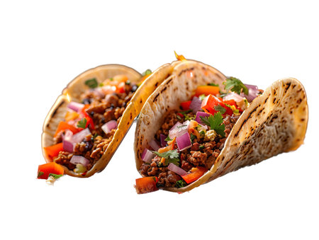 Delicious tacos photography, explosion flavors, studio lighting studio background, well-lit vibrant colors, sharp-focus, high-quality, artistic, unique, Mexican food in Mexico Latin Americaの素材