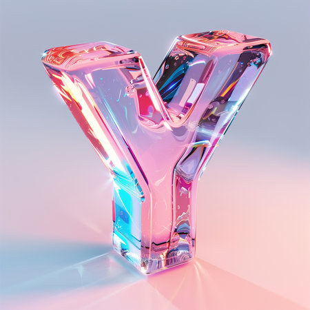 glassy pink and blue letter Y for logo in the style of neumorphism, soft natural lighting, simple and elegant space, close-up, super high detaillの素材