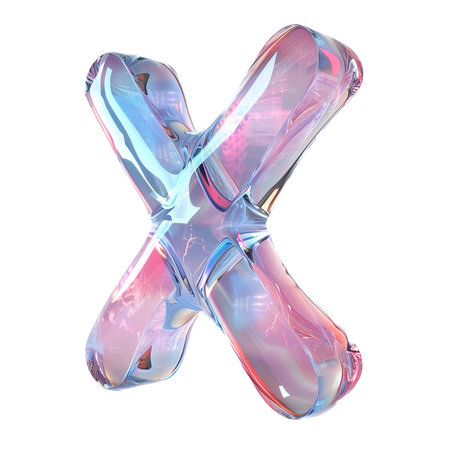 glassy pink and blue letter X for logo in the style of neumorphism, soft natural lighting, simple and elegant space, close-up, super high detaillの素材