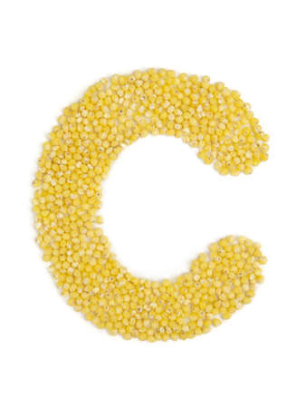 Letter C of the English alphabet made from millet on an isolated background.の写真素材