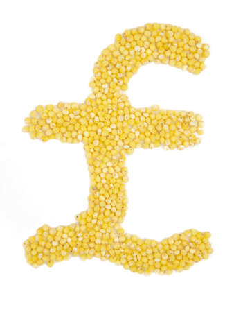 Pound sign from grain of millet on isolated white background.