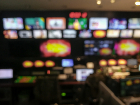 Blur image video switch of Television Broadcast, working with video and audio mixer, control broadcasts in recording studio.の写真素材