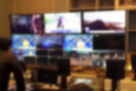 Blur image video switch of Television Broadcast, working with video and audio mixer, control...