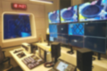 Blur image video switch of Television Broadcast, working with video and audio mixer, control...