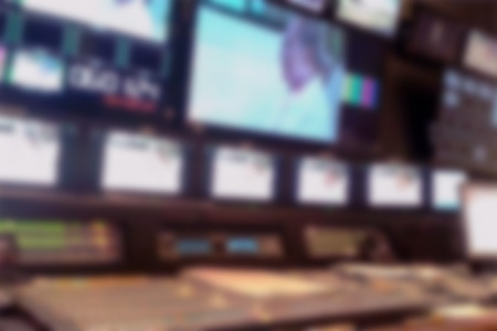 Blur image video switch of television broadcast, working with video and audio mixer, control...