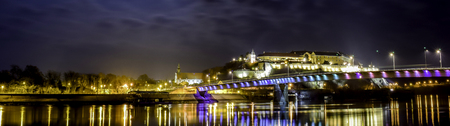 Night view on historical Petrovaradin fortress and Danube river from city of Novi Sad, Serbiaのeditorial素材