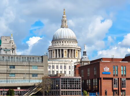 St. Paul's Cathedral dome seen from Thames river, London, UKの写真素材