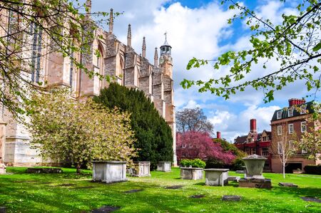 Eton, UK - April 2018: Eton College Chapel and courtyard in springの写真素材