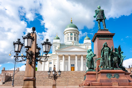 Helsinki Cathedral and Alexander II monument on Senate Square, Finlandのeditorial素材