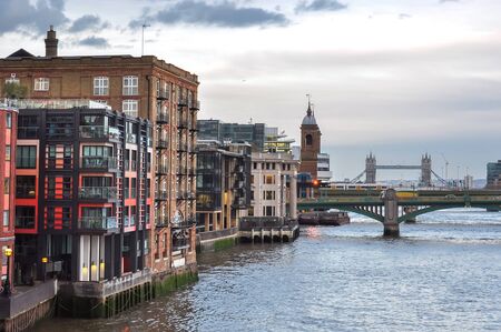 Thames river and Tower bridge at sunset, London, UKの写真素材